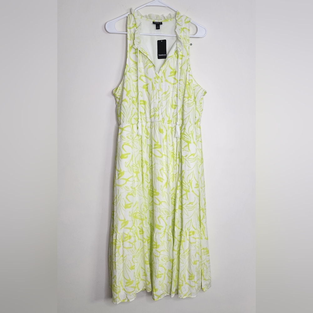 Torrid Floral Yellow Wash Gauze Tiered Summer Midi Dress 2X Beachy Backyard BBQ
